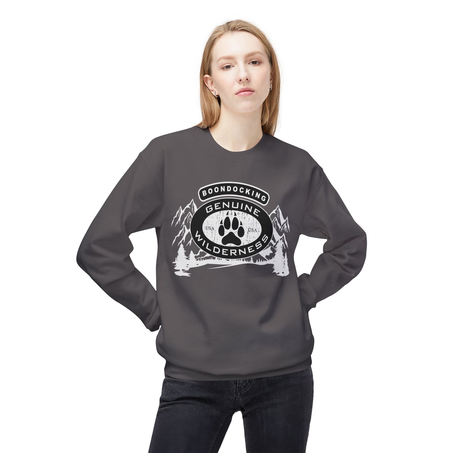 Wilderness Camp Crewneck Sweatshirt – "Genuine" Boondocking Paw Badge