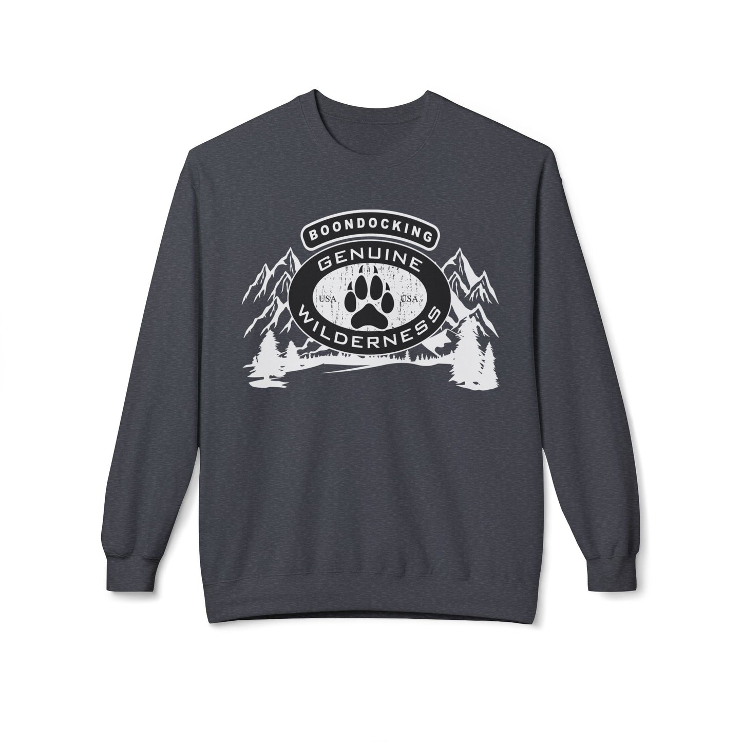 Wilderness Camp Crewneck Sweatshirt – "Genuine" Boondocking Paw Badge