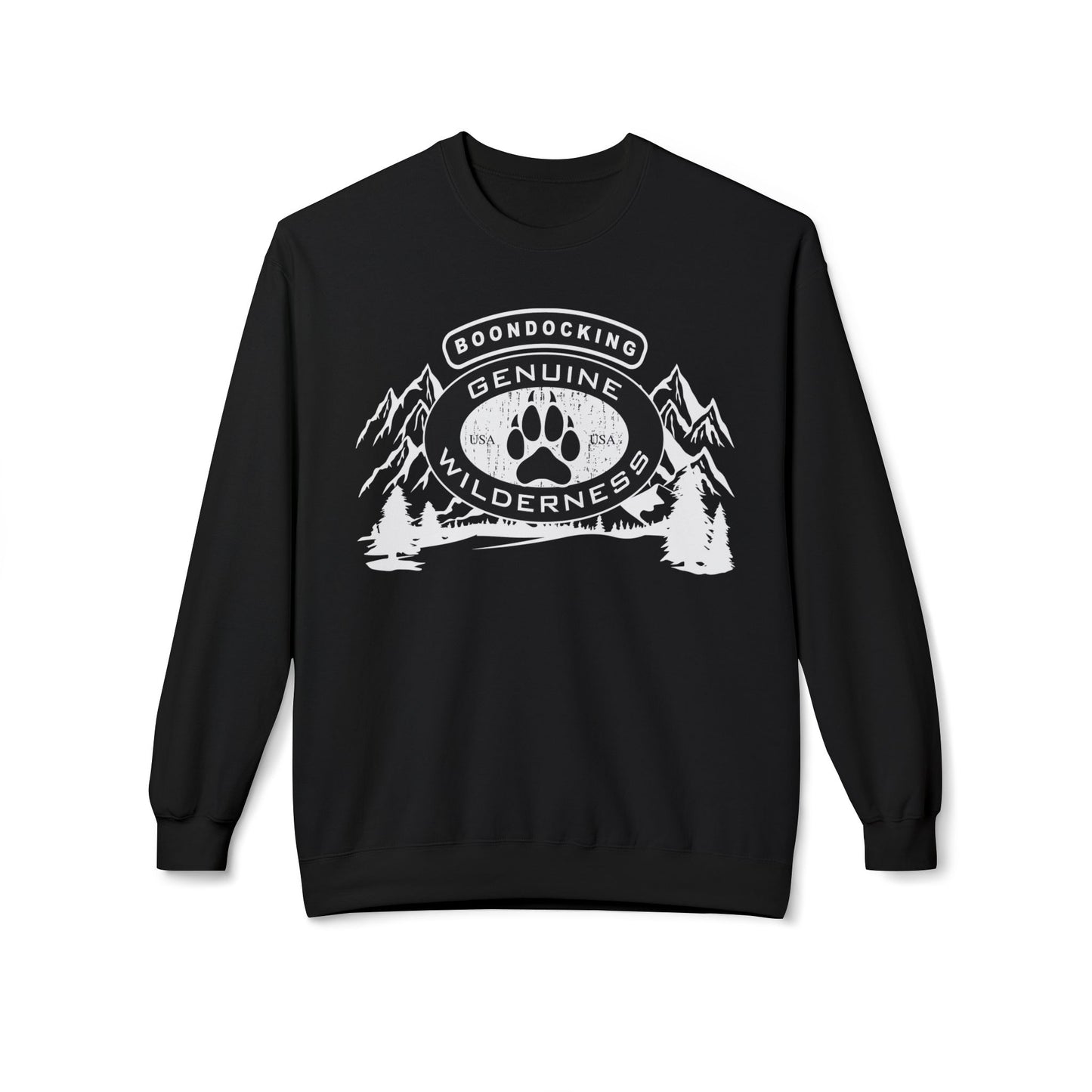 Wilderness Camp Crewneck Sweatshirt – "Genuine" Boondocking Paw Badge