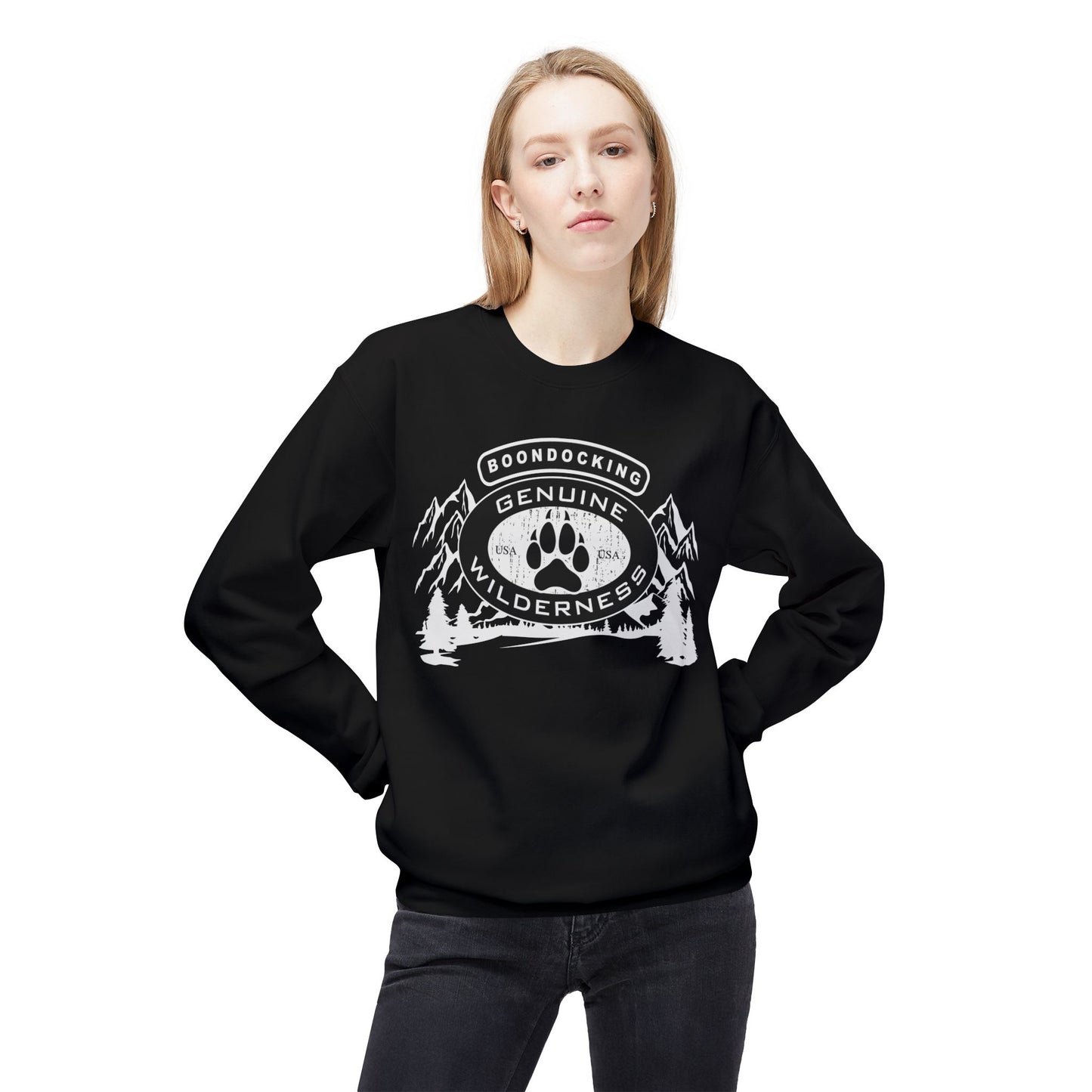 Wilderness Camp Crewneck Sweatshirt – "Genuine" Boondocking Paw Badge