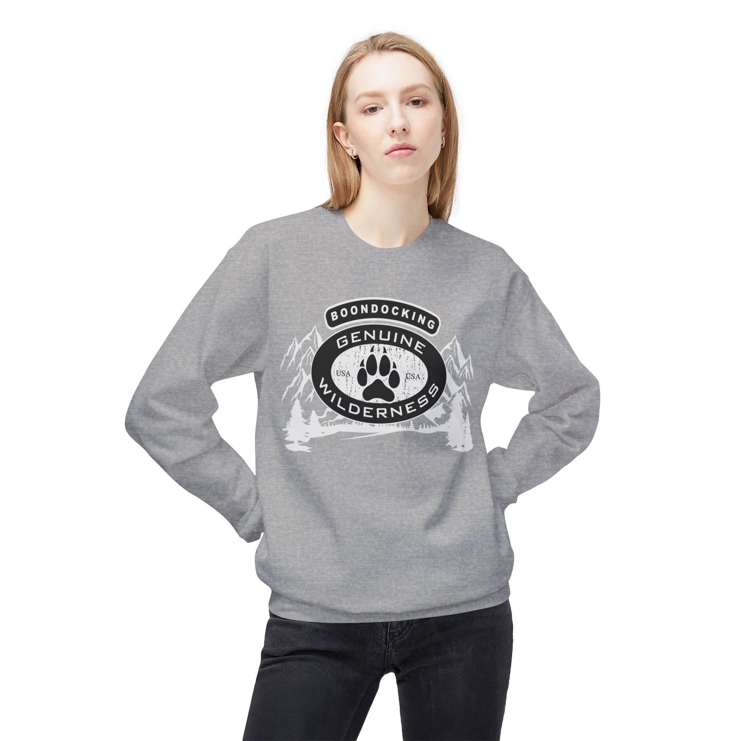 Wilderness Camp Crewneck Sweatshirt – "Genuine" Boondocking Paw Badge