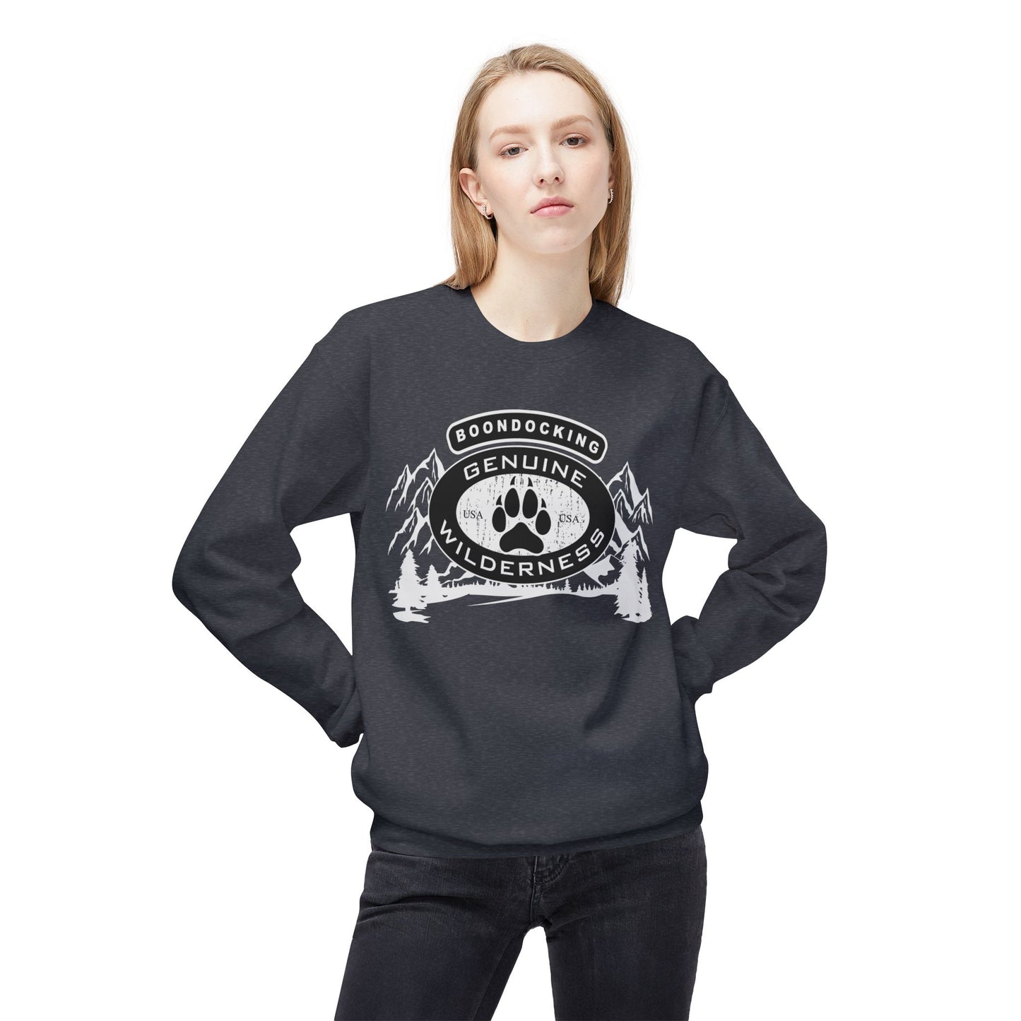 Wilderness Camp Crewneck Sweatshirt – "Genuine" Boondocking Paw Badge
